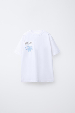 ZARA ФУТБОЛКА С НАШИВКОЙ, БЕЛЫЙ