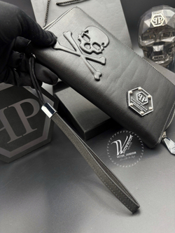Кошелек на молнии Philipp Plein с фактурным черепом