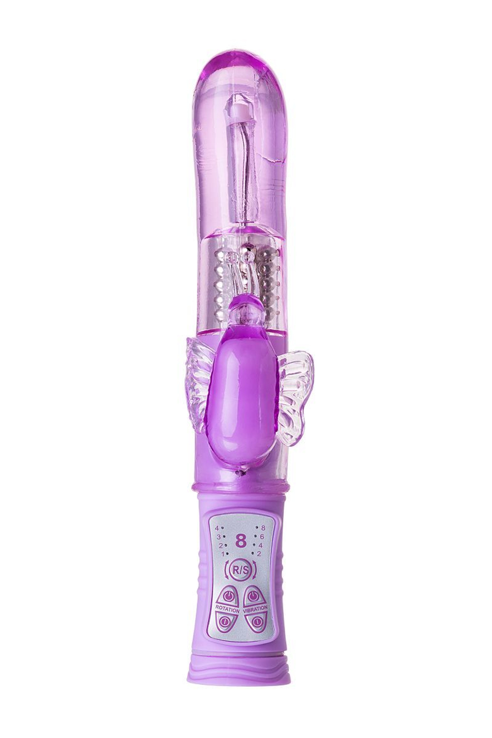 Фиолетовый вибратор High-Tech fantasy с бабочкой для клитора - 22,4 см. (Цвет: фиолетовый)