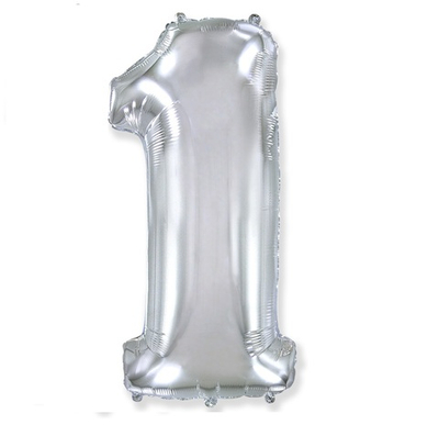 Шар фольга Цифра 1 Silver Серебро 102 см с гелием