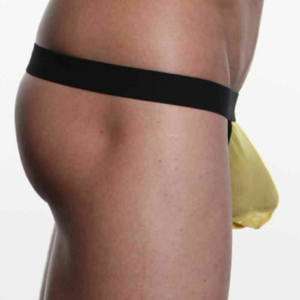 Мужские трусы стринги WangJiang в сетку желтые WG00082