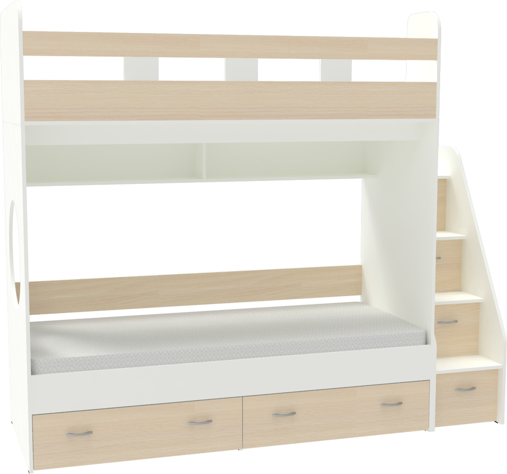 Двухъярусная кровать КарИВи Юниор 1 80x160 Белый   Дуб Молочный