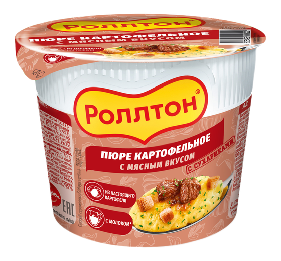Роллтон  Пюре 40гр *24 С МЯСНЫМ ВКУСОМ стакан