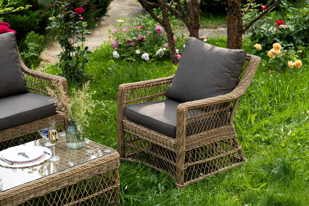 "Гранд Латте" лаунж-зона из искусственного ротанга, цвет соломенный