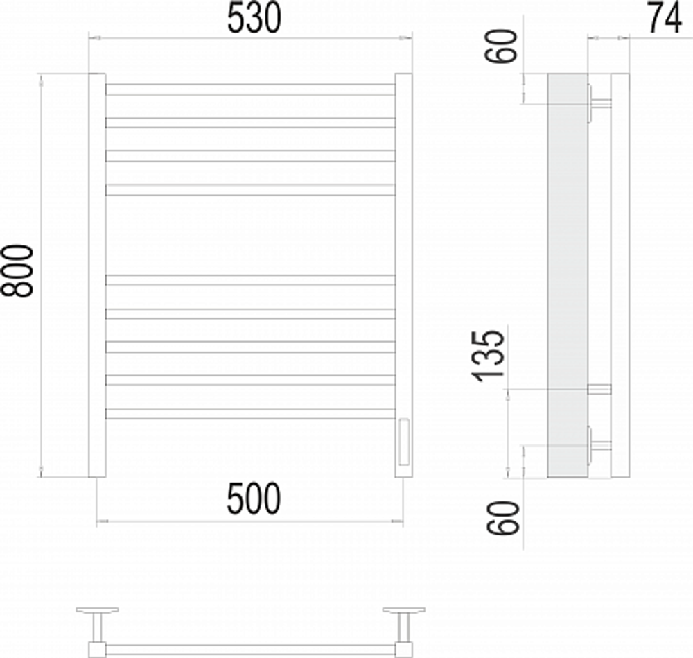 Полотенцесушитель Terminus Сицилия П8 500х800 электро КС 9005 матовый ( new встроен диммер)