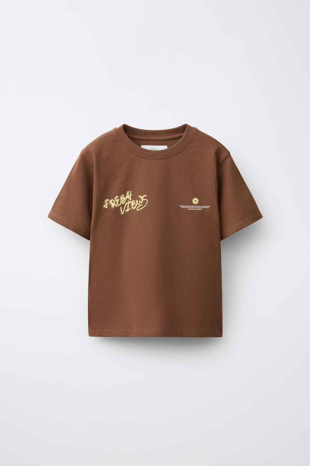 ZARA ФУТБОЛКА С ФОТОПРИНТОМ, КОРИЧНЕВЫЙ