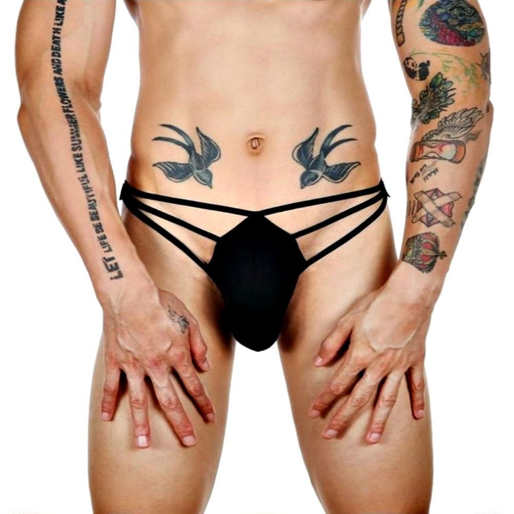 Черные сексуальные трусы-стринги на тонких бретелях (Размер: L) (Цвет: черный)
