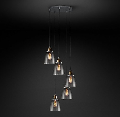 Подвесной дизайнерский светильник  20th C. Factory Filament Smoke Glass Cloche Round  Pendant by Restoration Hardware