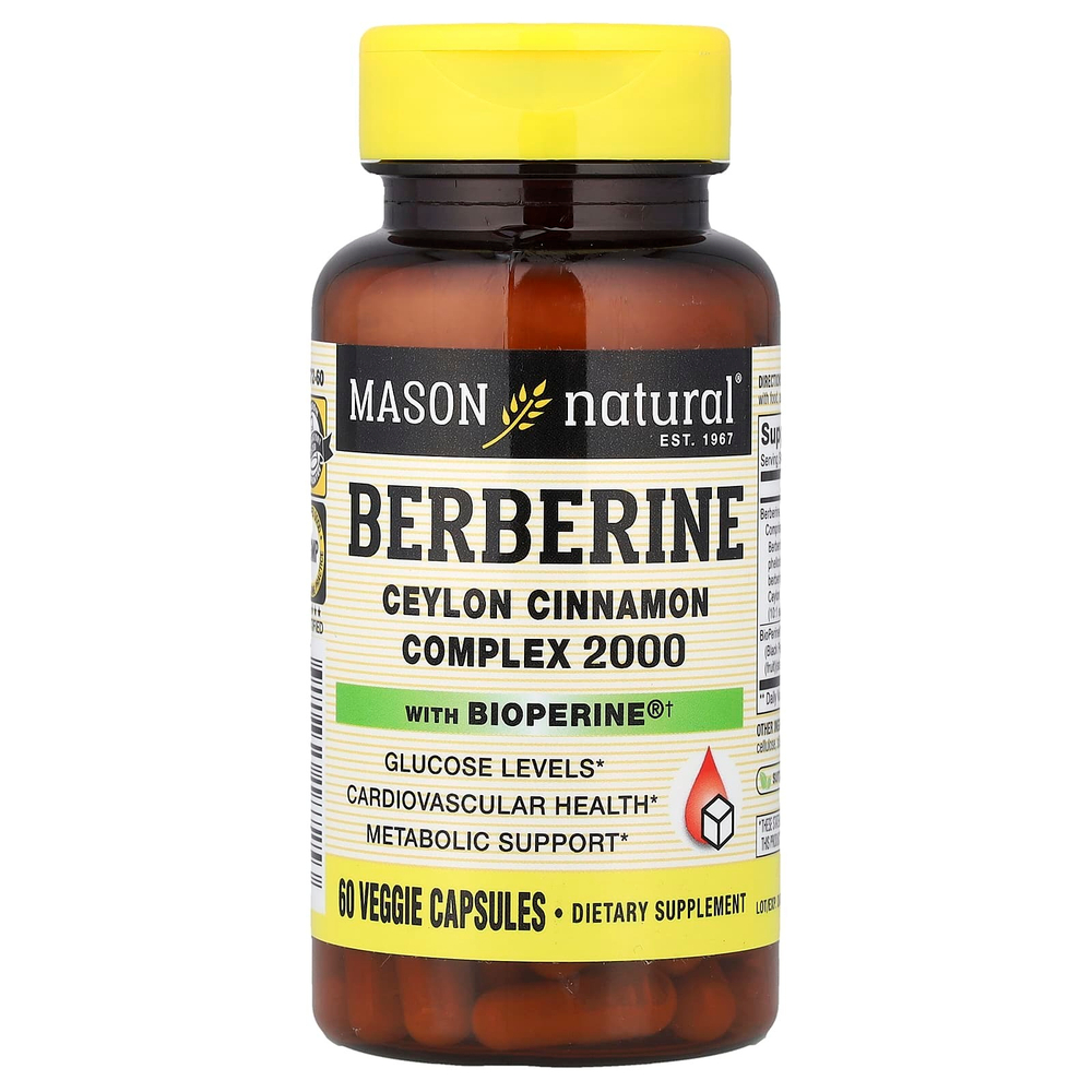Mason Natural, берберин с BioPerine®, 60 растительных капсул