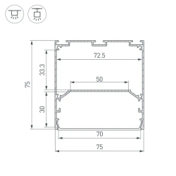Профиль LINE-S-7575-2500 WHITE (Arlight, Алюминий) 041859
