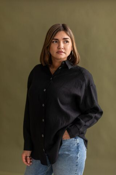 Рубашка Оверсайз изо льна черного цвета