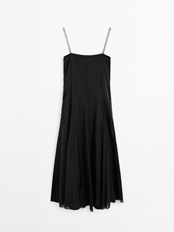 Massimo Dutti Платье миди из струящейся ткани с клиньями годе на юбке, черный
