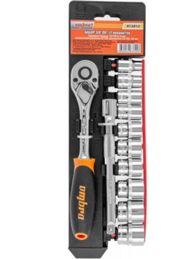 Набор головок торцевых с аксессуарами 3/8"DR, 8-19 мм, 12 предметов OMBRA 913812
