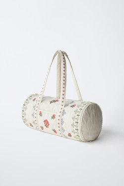 ZARA СУМКА С ВЫШИВКОЙ, ЭКРЮ