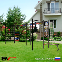 Уличная шведская стенка Sv Sport рукоход х 2 с комплектом турник прямой 2шт У53477 (Турник/Брусья/Скамья/Деревянные/Кронш бокс/Канат/кольца/лестница/Сетка)
