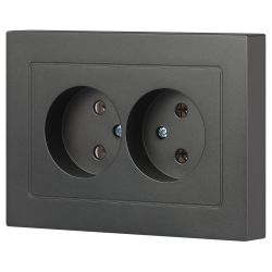 Розетка Intro Accent 6-204-07 двойная 2х2P 16А-250В IP20 СУ AL/CU графит | Intro