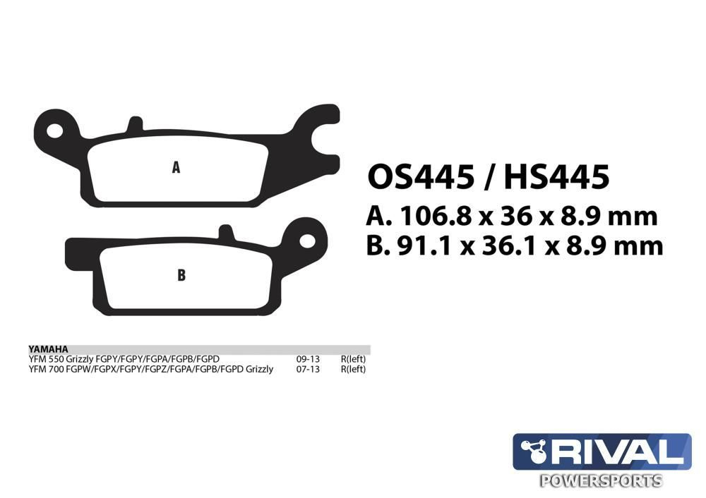 Тормозные колодки 445 RIVAL Yam Gr 550/700