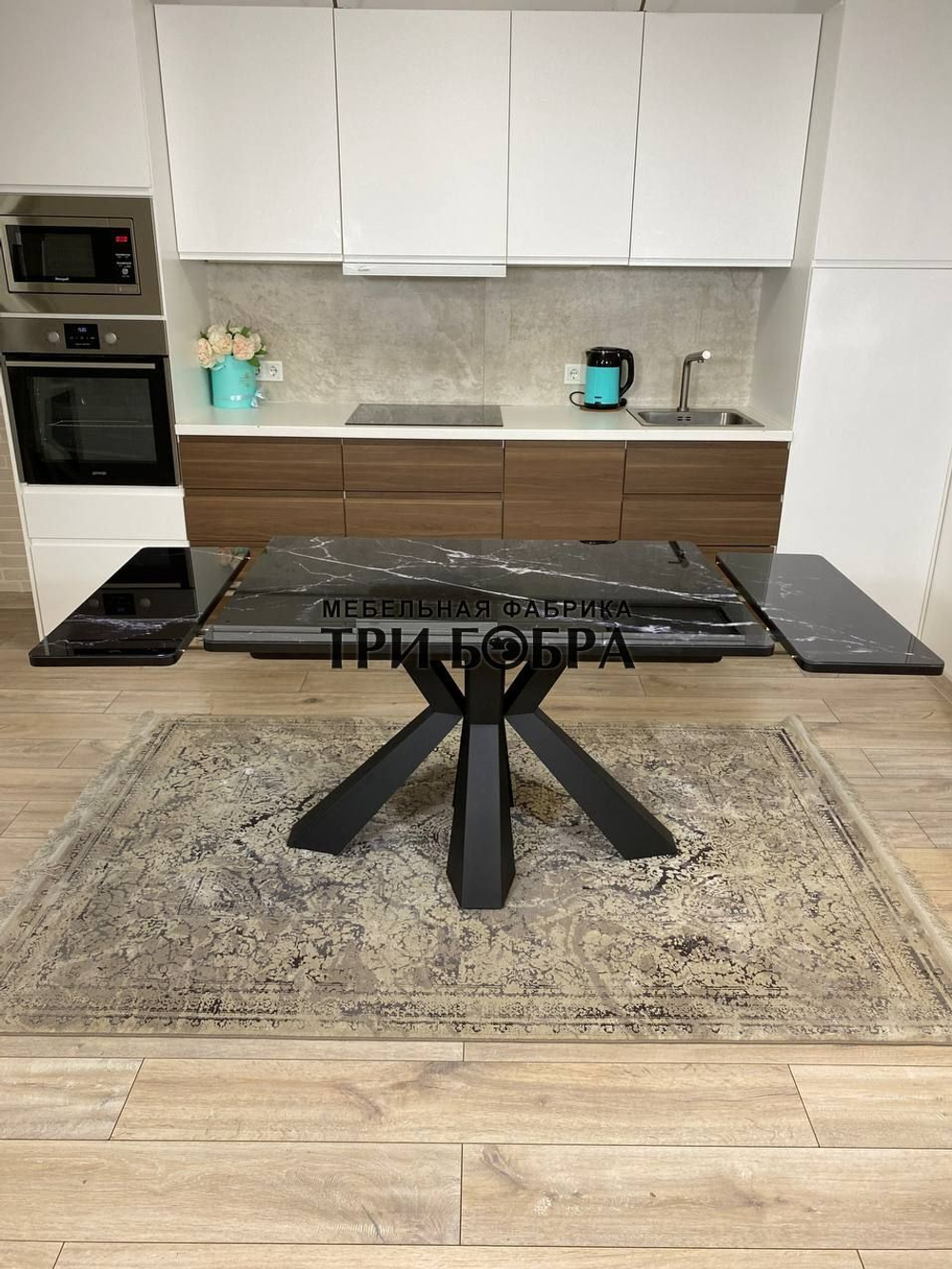 Кухонный раздвижной стол "Спайдер", чёрный мрамор