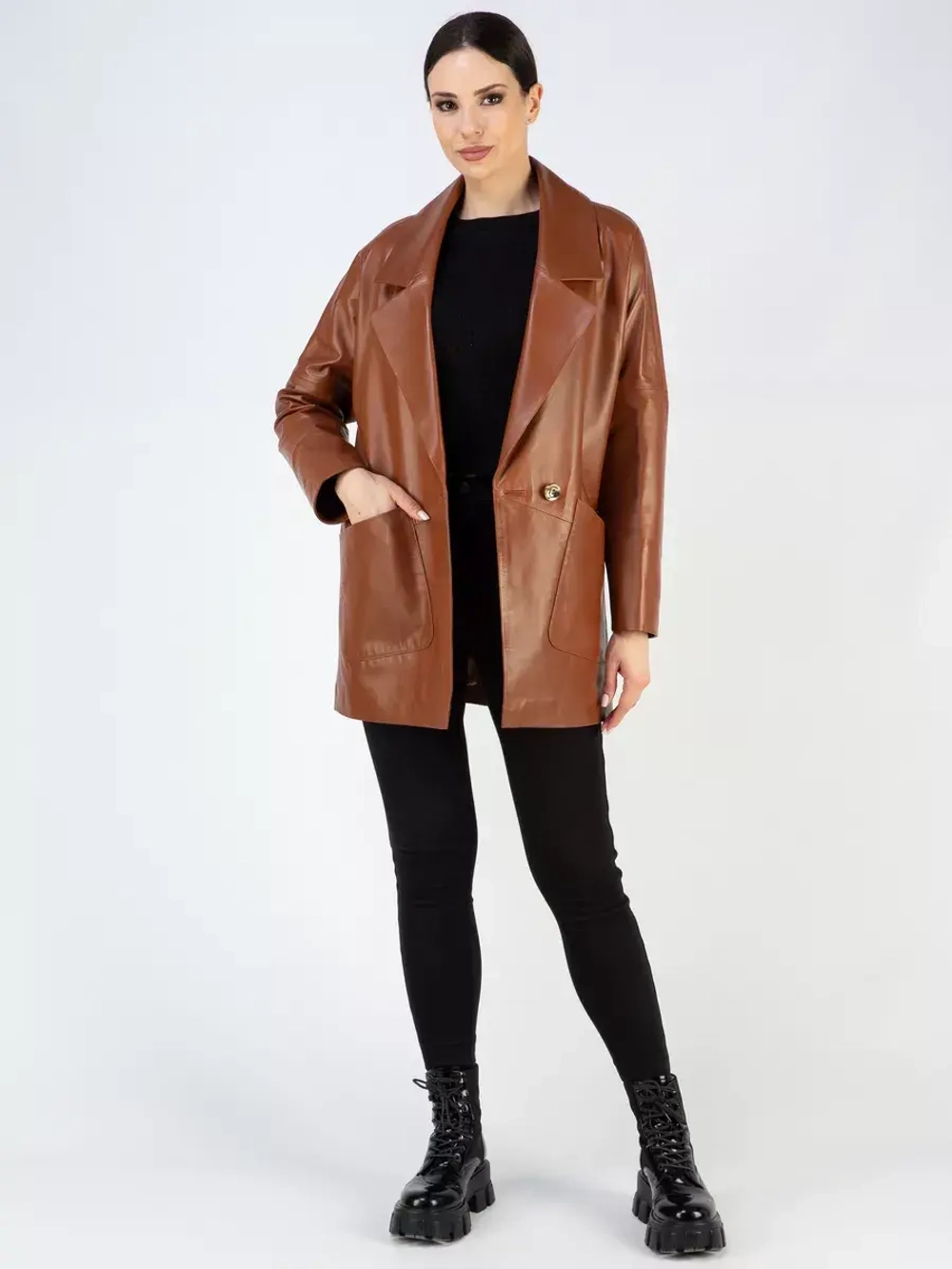 Куртка кожаная удлиненная оверсайз пиджак