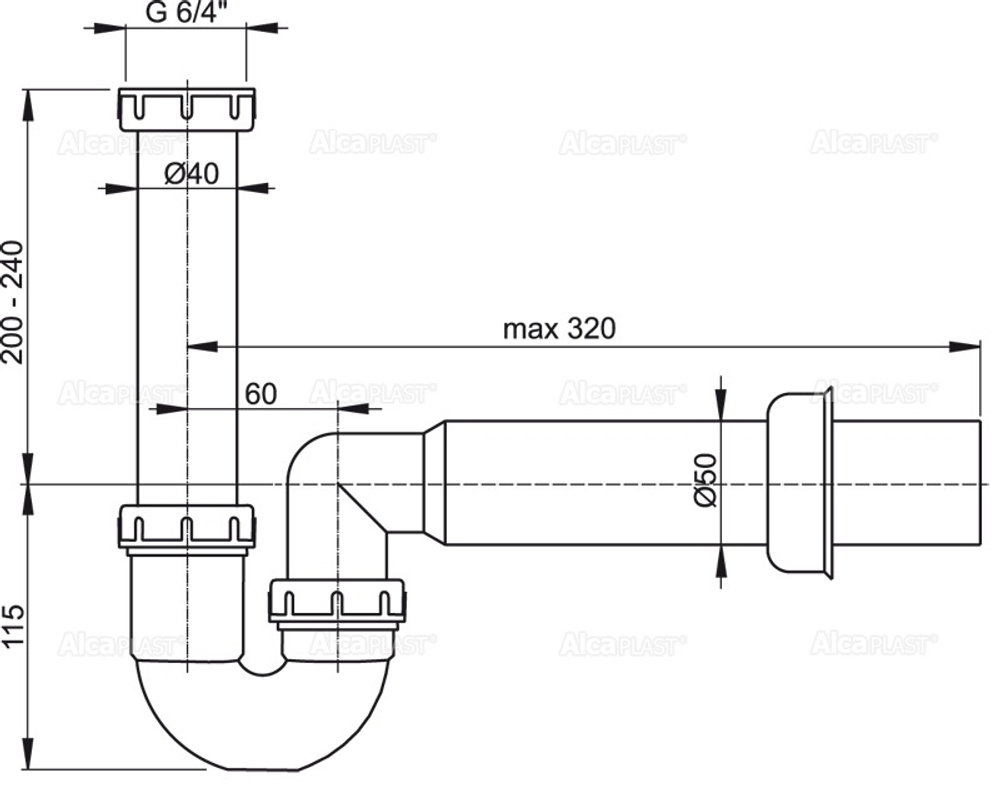 Сифон для мойки AlcaPlast A80-DN50