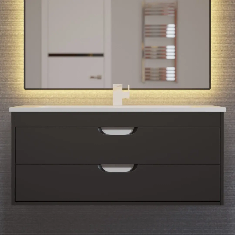 Тумба с раковиной для ванной Uperwood Modul 100 см, подвесная, матовая, черная