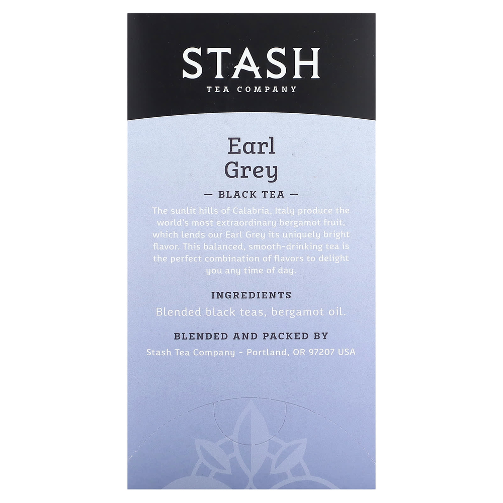 Stash Tea, Черный чай, Earl Grey, 20 чайных пакетиков, 38 г (1,3 унции)