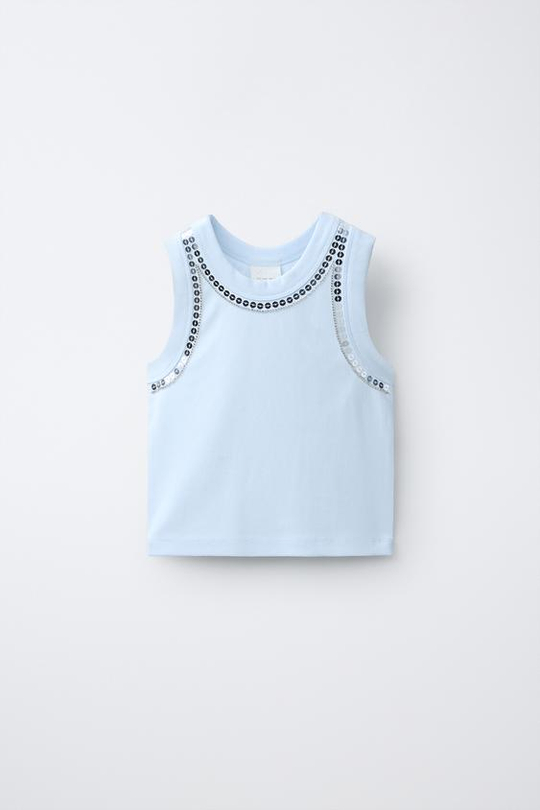 ZARA ТОП С ПАЙЕТКАМИ, НЕБЕСНО-ГОЛУБОЙ