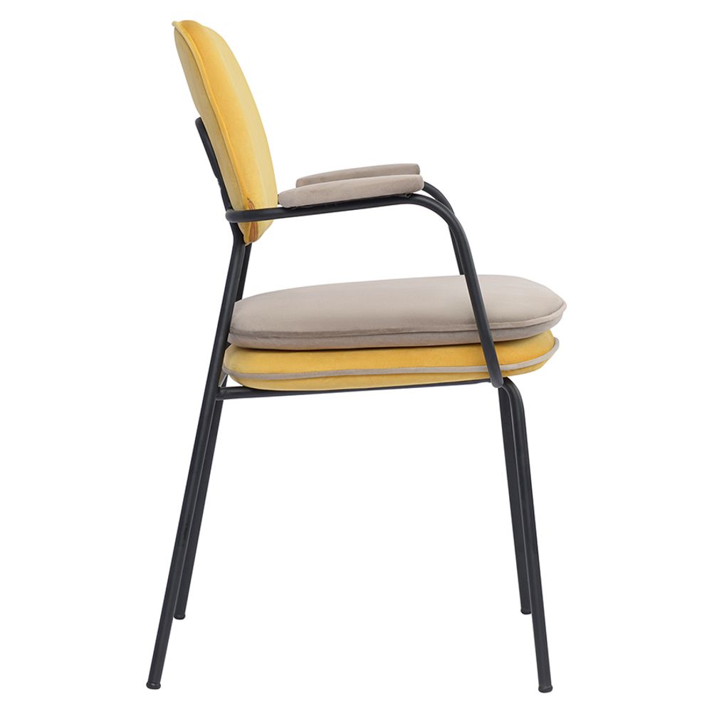 Стул с подлокотниками и контрастным кантом Pea, велюр, желтый/бежевый