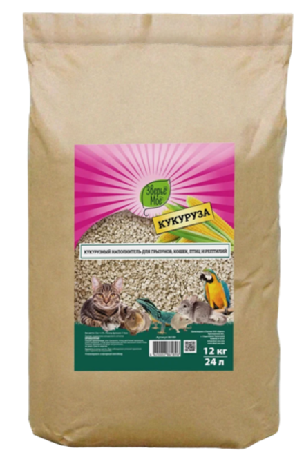 Наполнитель Зверье мое кукурузный для грызунов, птиц, рептилий - 12 кг