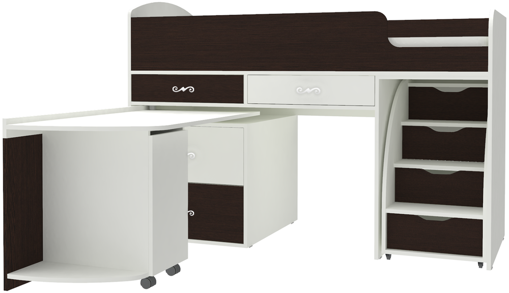 Кровать-чердак КарИВи Малыш 6 Белый  Венге