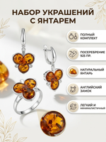 Комплект украшений с янтарём 3 круга 1 листик краснуха