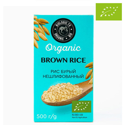 Рис бурый нешлифованный, органический "Biologic.tv", 500 г