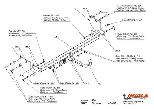 Фаркоп IMIOLA K.027 Kia Venga 2009-(паспорт и сертификат в комплекте)(без электрики)