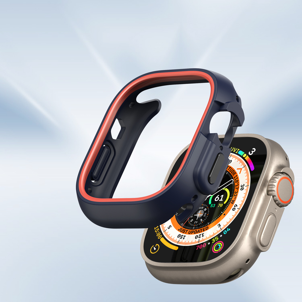Чехол-бампер для часов Apple Watch Ultra 1 и 2 размер 49мм, темно-синий с оранжевыми вставками (Midnight/Orange) от Dux Ducis, серия Bamo Series Case