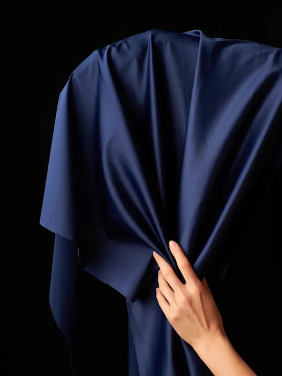 Атлас (сатин) эластичный бельевой, темно-синий 061 (мерный лоскут)