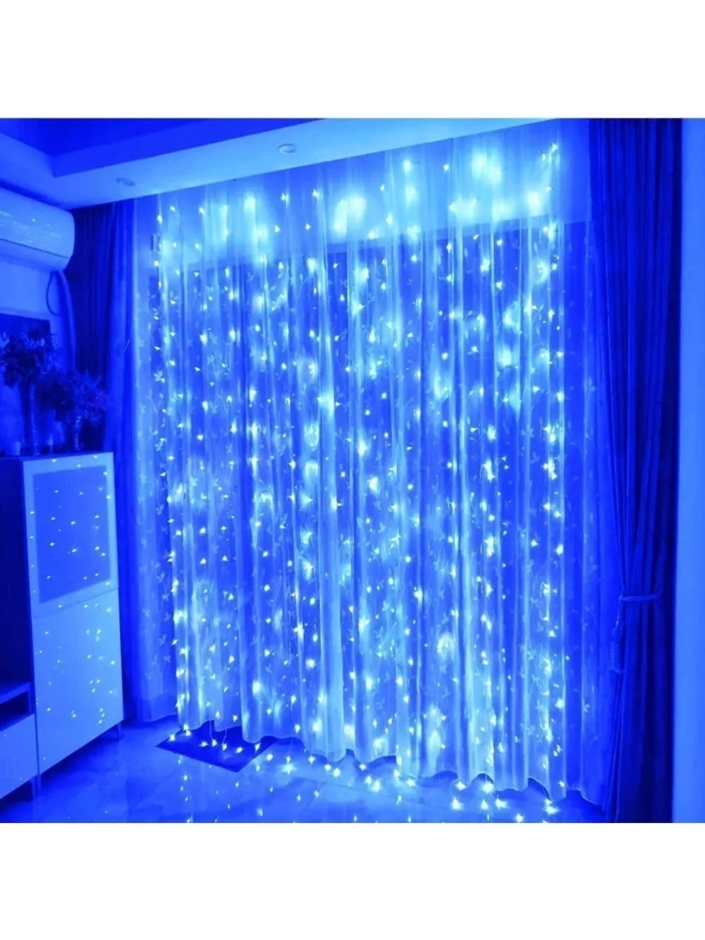 Гирлянда новогодняя штора 3x3/занавес/светодиодная/на окно/дождик