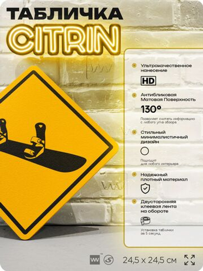 Табличка декоративная "Сноуборд" на дверь и стену, спортивная, информационная, декоративный знак, 24,5х24,5 см, пластиковая, Айдентика Технолоджи