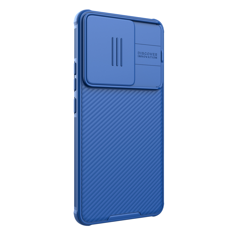 Усиленный чехол синего цвета от Nillkin с сдвижной шторкой для камеры для Xiaomi Redmi Turbo 3 и Poco F6, серия CamShield Pro