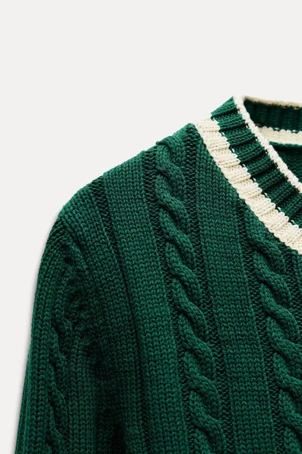 ZARA СВИТЕР С УЗОРОМ «КОСЫ», ЗЕЛЕНЫЙ