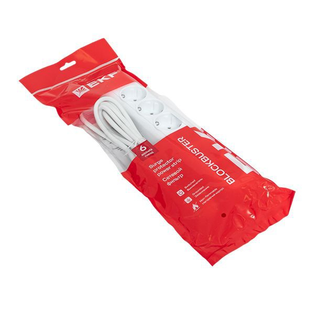 Удлинитель с сетевым фильтром 6х1.8м с заземл. 16А IP20 Блокбастер XL 3.2кВт ПВС 3х1 с выкл. PROxima EKF UFA16-310-6-018