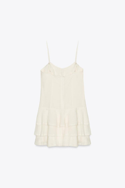 ZARA КОРОТКОЕ ПЛАТЬЕ С ВОЛАНАМИ, ЭКРЮ