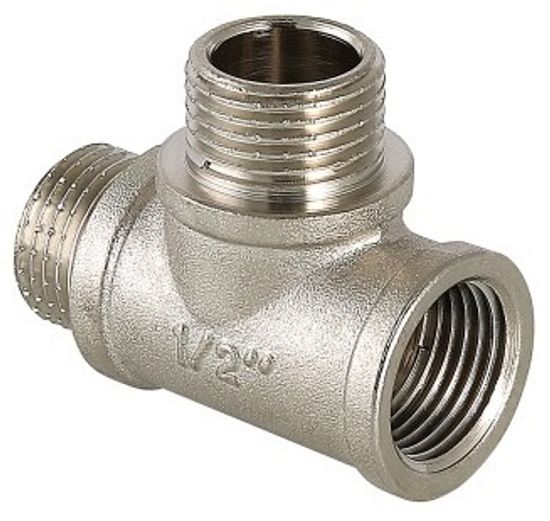 Тройник Valtec 3/4"х3/4"х3/4" ВР/НР/НР латунный никелированный VTr.133.N.0005