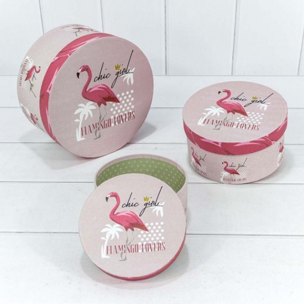 Коробка 21х11.5 см Набор 3 шт "Фламинго на розовом фоне" (Розовый)