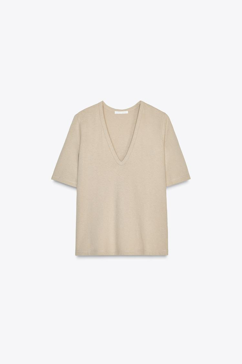 ZARA ТОП С V-ОБРАЗНЫМ ВЫРЕЗОМ, ПЕСОЧНЫЙ