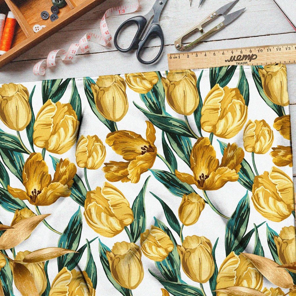 Ткань барби акварельные желтые тюльпаны