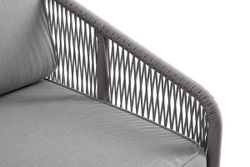 "Канны" левый модуль плетеный из роупа, каркас алюминий белый шагрень, роуп светло-серый круглый, ткань светло-серая