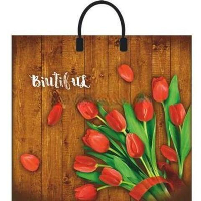 Пакет с пластиковой ручкой ПВД 37х34 (80 мкм) "Любимые цветы" (10/100 шт.) Интерпак