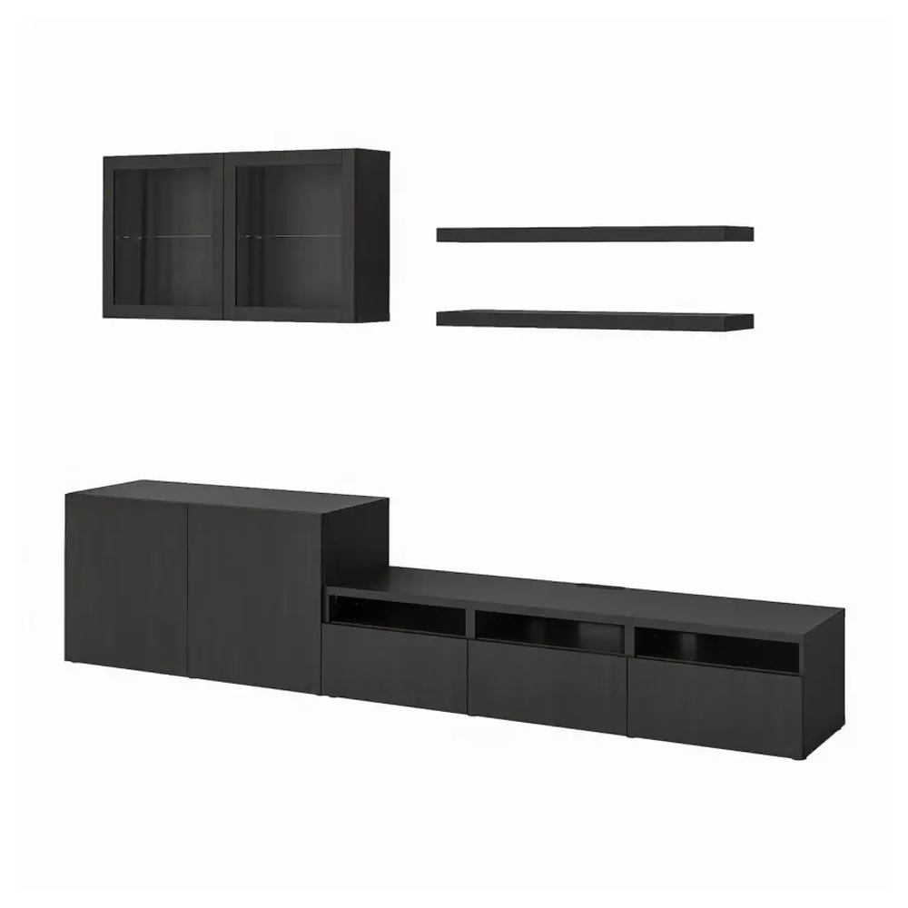 Тумба под ТВ - IKEA BESTÅ/BESTA LACK, 195x42x300см, черный, БЕСТО ЛАКК ИКЕА