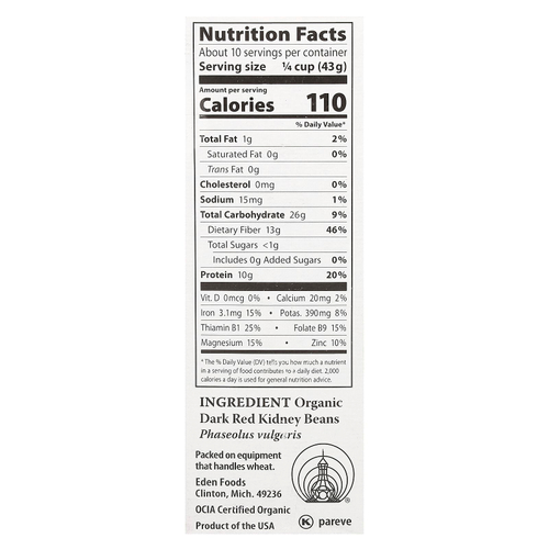 Eden Foods, органическая фасоль, 454 г (16 унций)