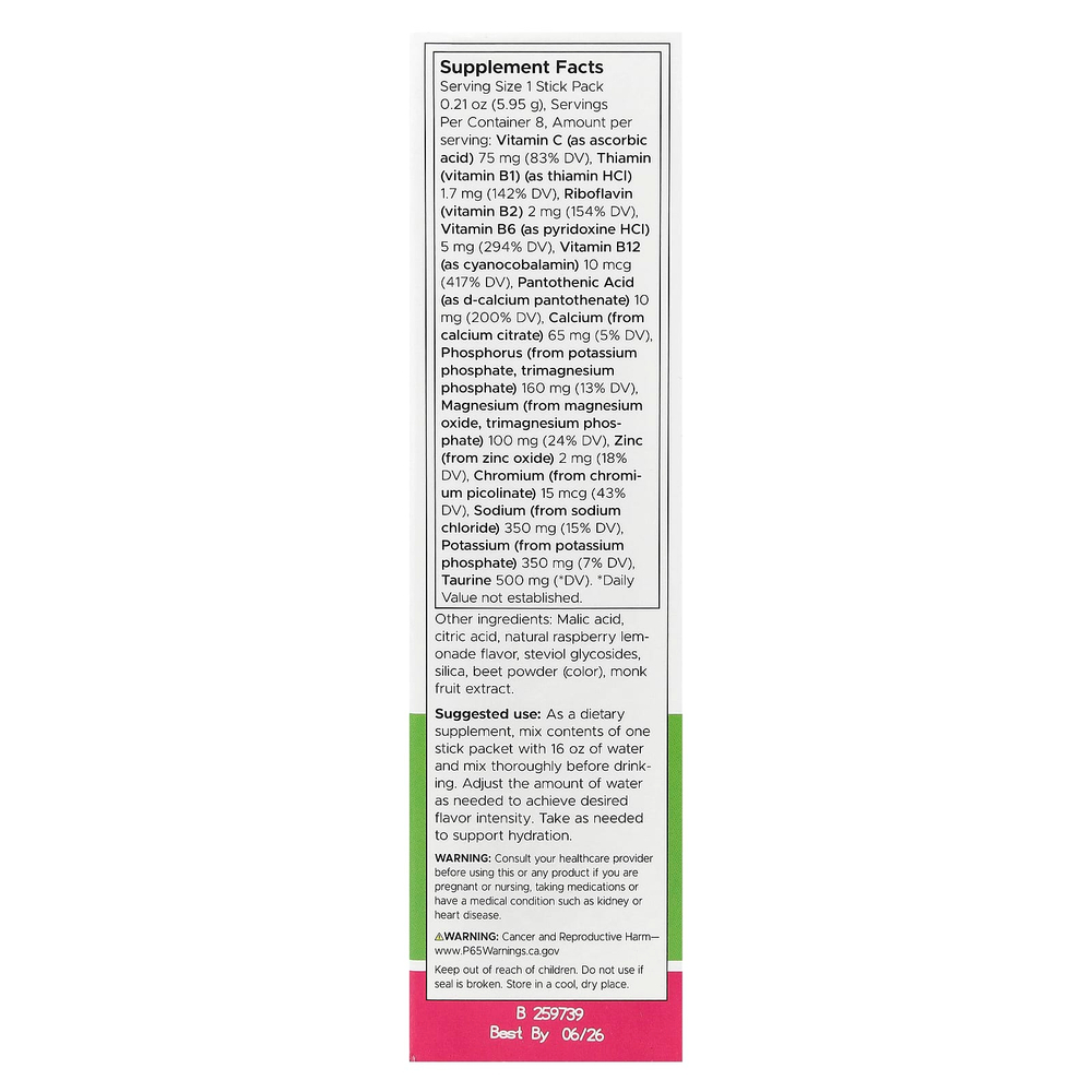 Swanson Vitamins, Simply Hydrate, смесь для гидратации электролитов, малиновый лимонад, 8 пакетиков по 5,95 г (0,21 унции)